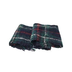 Cadaz Mohair and Wool Blend Tartan Plaid Scarf 70x9 Made in Scotland Green & Red
